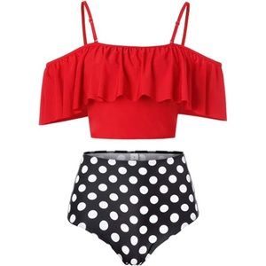 Marinavida Women Swimsuit Two Piece High Waisted Bikini Ruffle Bathing Suits Red